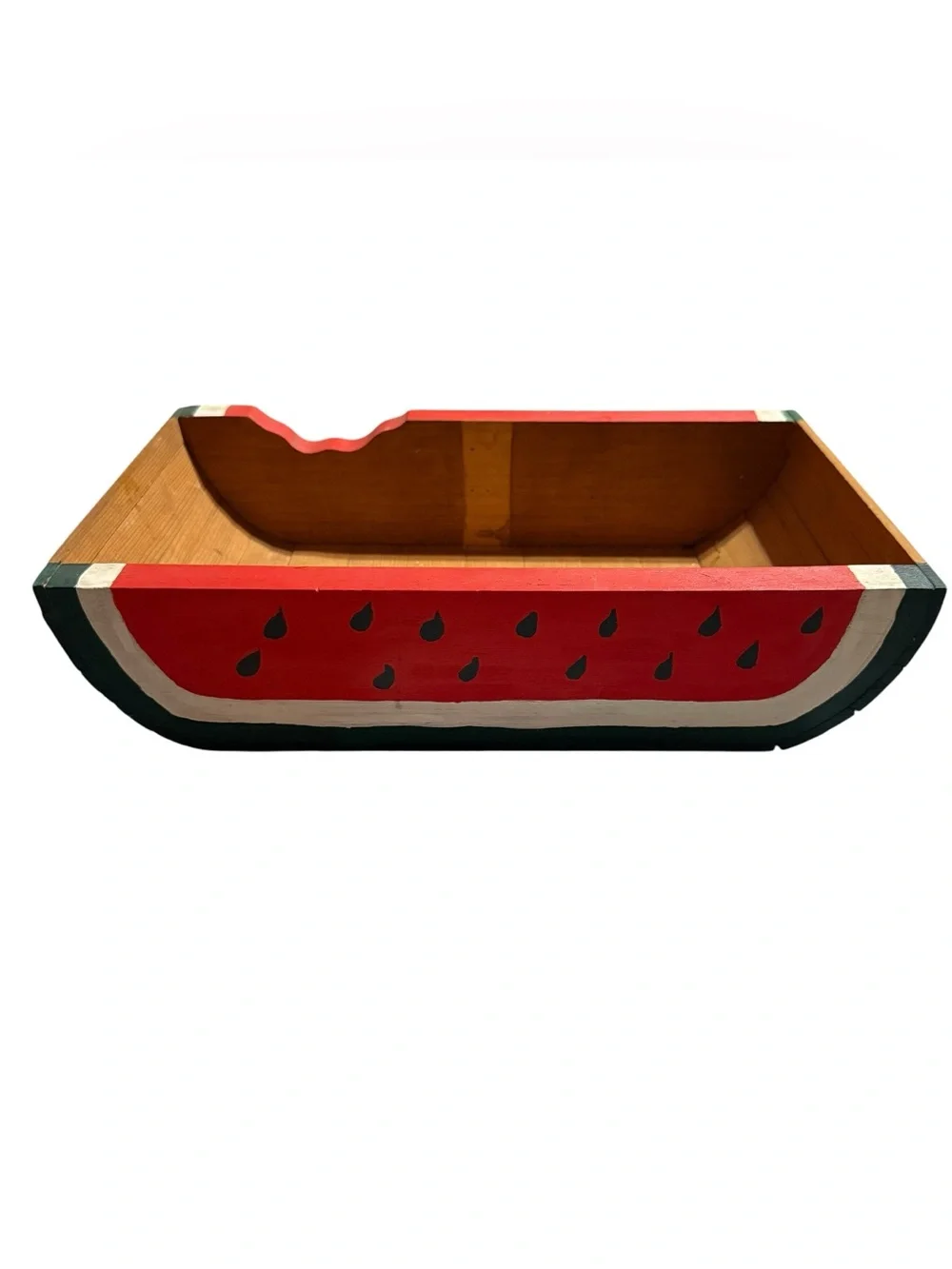 Vintage Handcrafted Wood Watermelon Basket W/ Plate Folk Art Picnic